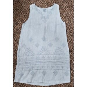 Artisan NY 100% Linen Dress sheath sleeveless pockets Embroidery Coastal